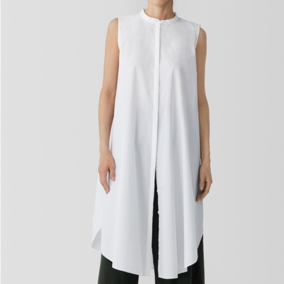 Eileen Fisher Silk Side Slit Sleeveless Full Button Midi Dress M Mandarin Collar - Picture 2 of 14